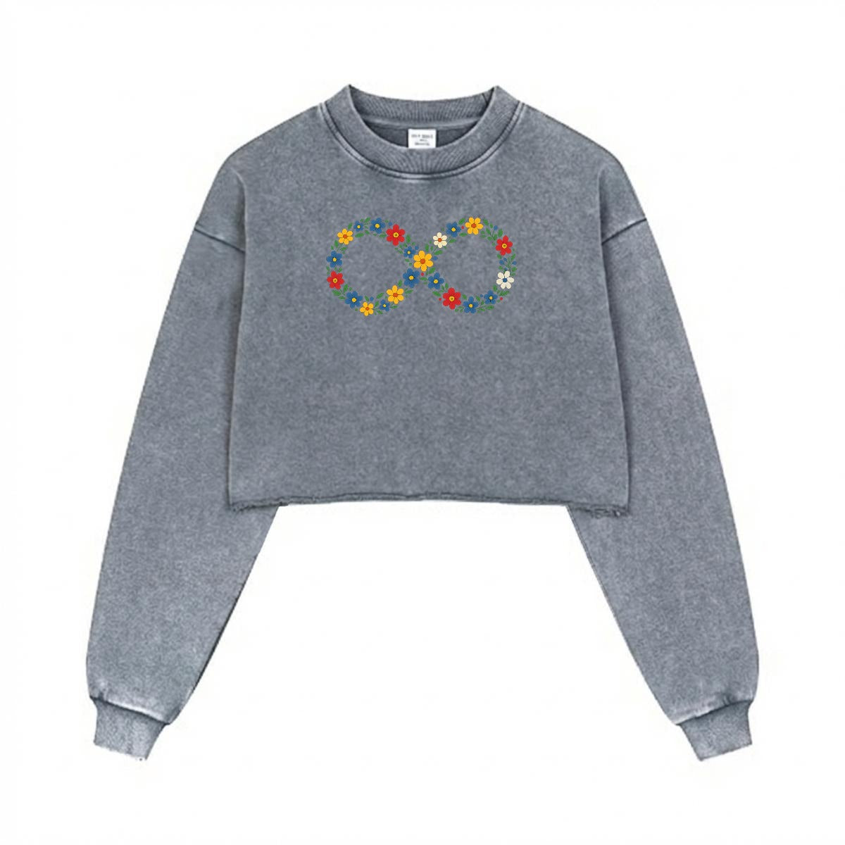 Floral Infinity Cropped Distressed Sweatshirt