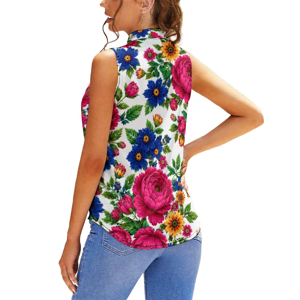 Snow Kokum Floral Sleeveless Tie Front Top