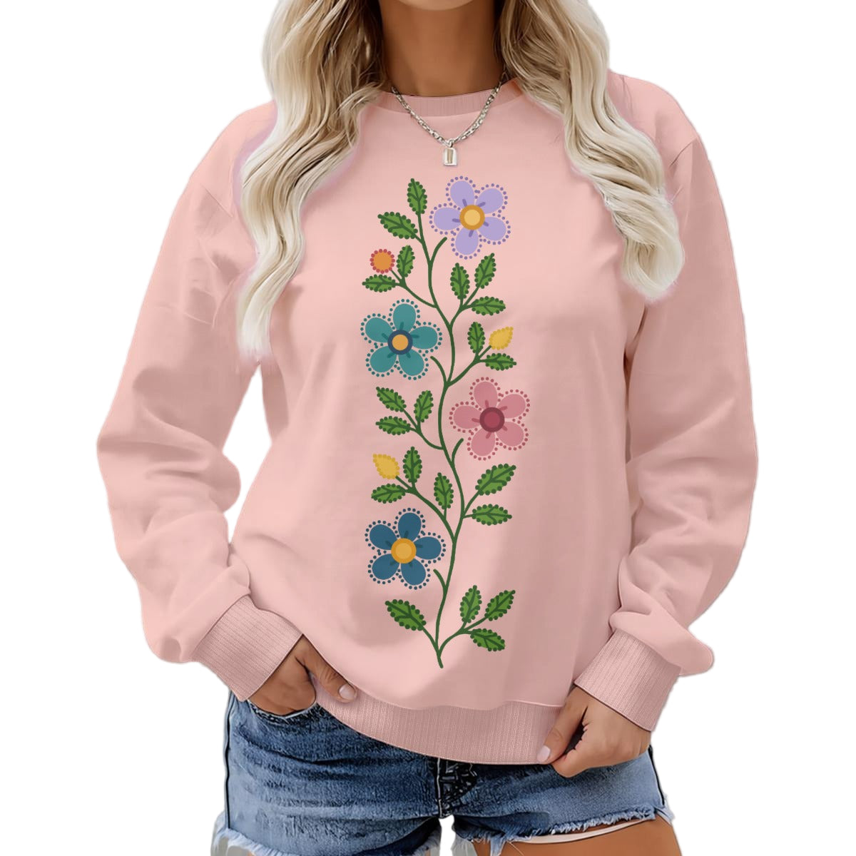 Métis Dotted Floral Fleece Crew Neck Sweatshirt