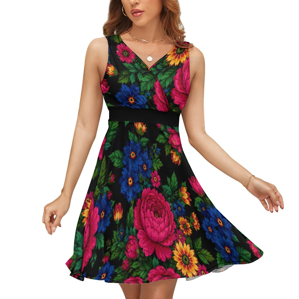 Midnight Kokum Floral V Neck Dress