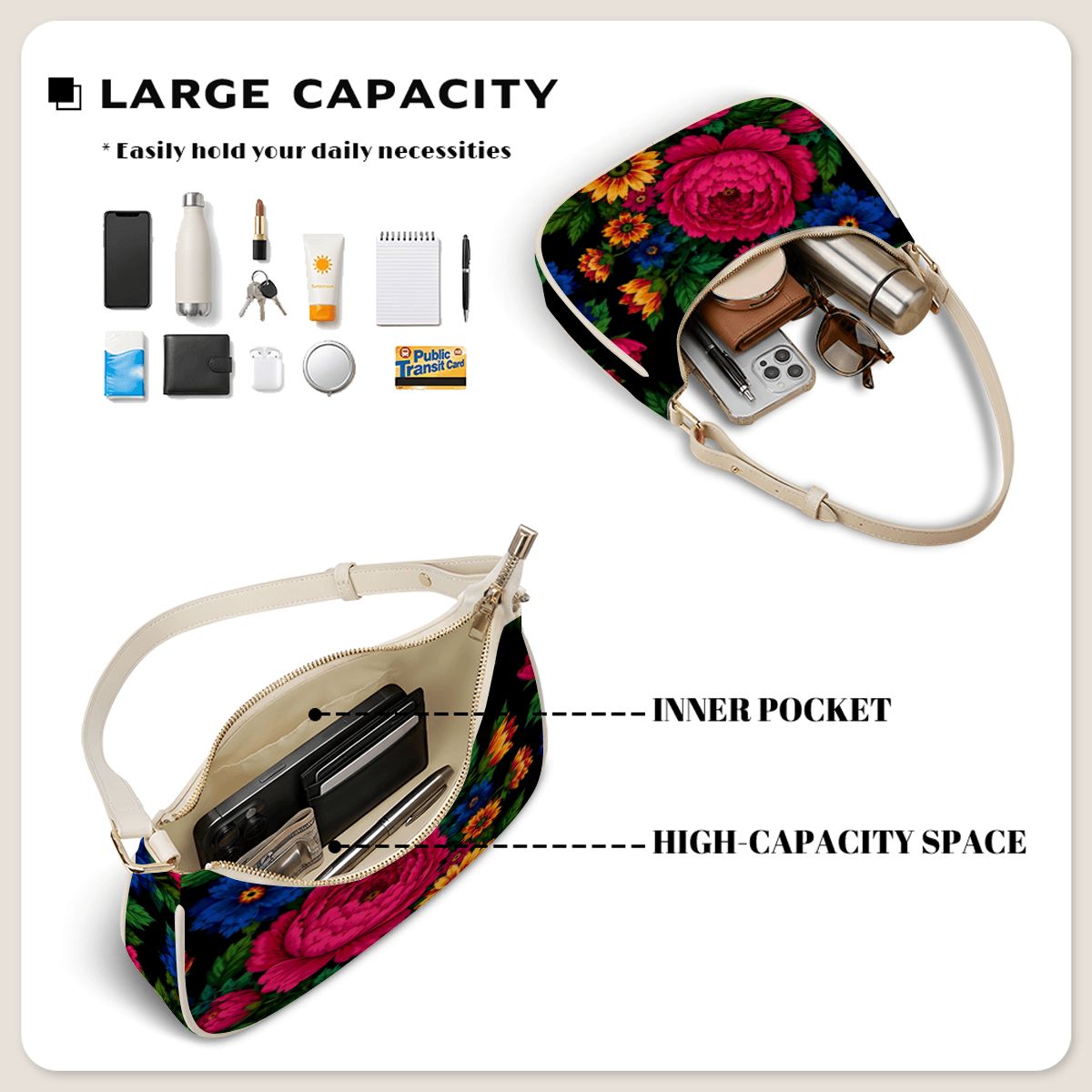 Midnight Kokum Floral Crescent Shoulder Bag