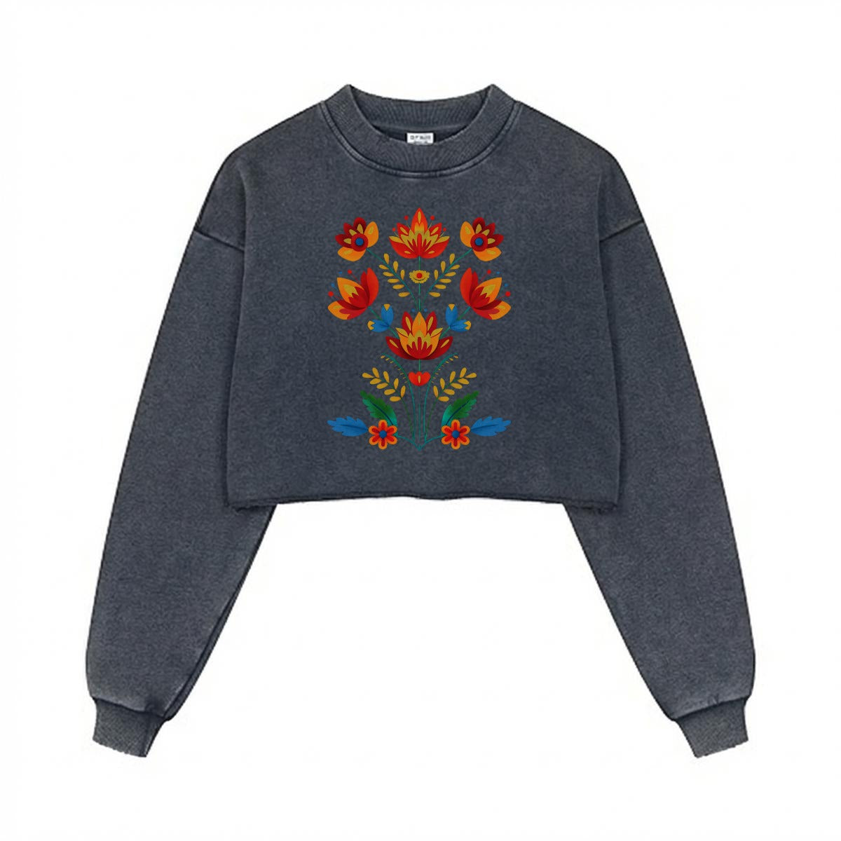 Floral Cropped Distressed Sweatshirt