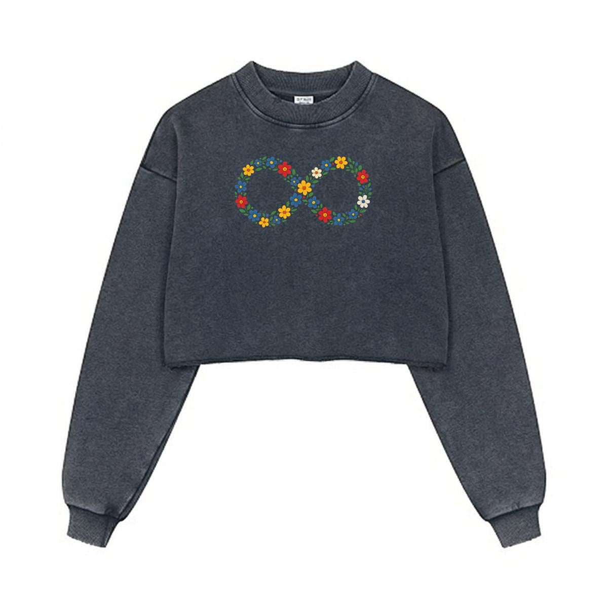 Floral Infinity Cropped Distressed Sweatshirt